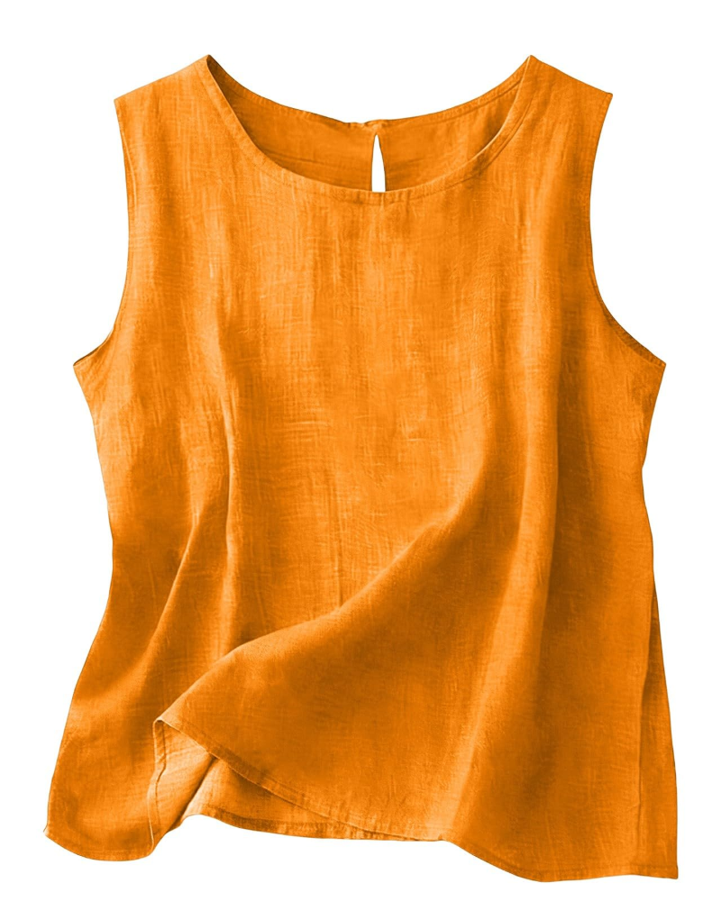 Claire Women's Cotton Linen Tank Top – Sleeveless Round Neck Summer Blouse