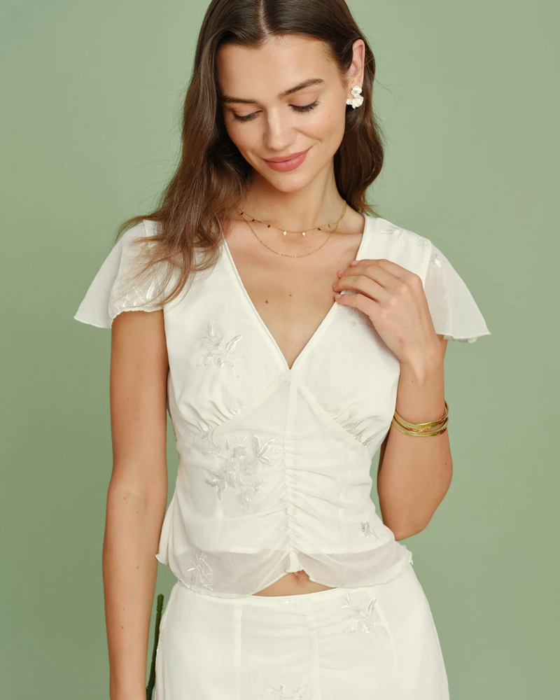 Merryn Women's Embroidered V-Neck T-Shirt – Soft Casual Summer Top
