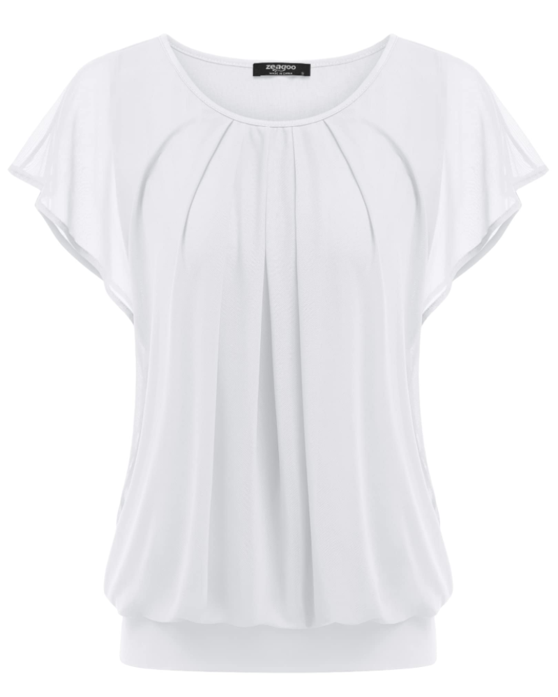 Sophia Women's Double Layer Blouse – Batwing Sleeve Mesh Tunic Top
