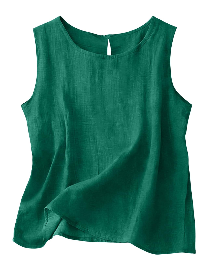 Claire Women's Cotton Linen Tank Top – Sleeveless Round Neck Summer Blouse