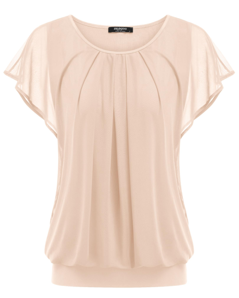 Sophia Women's Double Layer Blouse – Batwing Sleeve Mesh Tunic Top