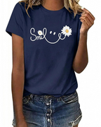 Bella Women's Cotton Graphic T-Shirt – Sunflower Daisy Print Summer Top