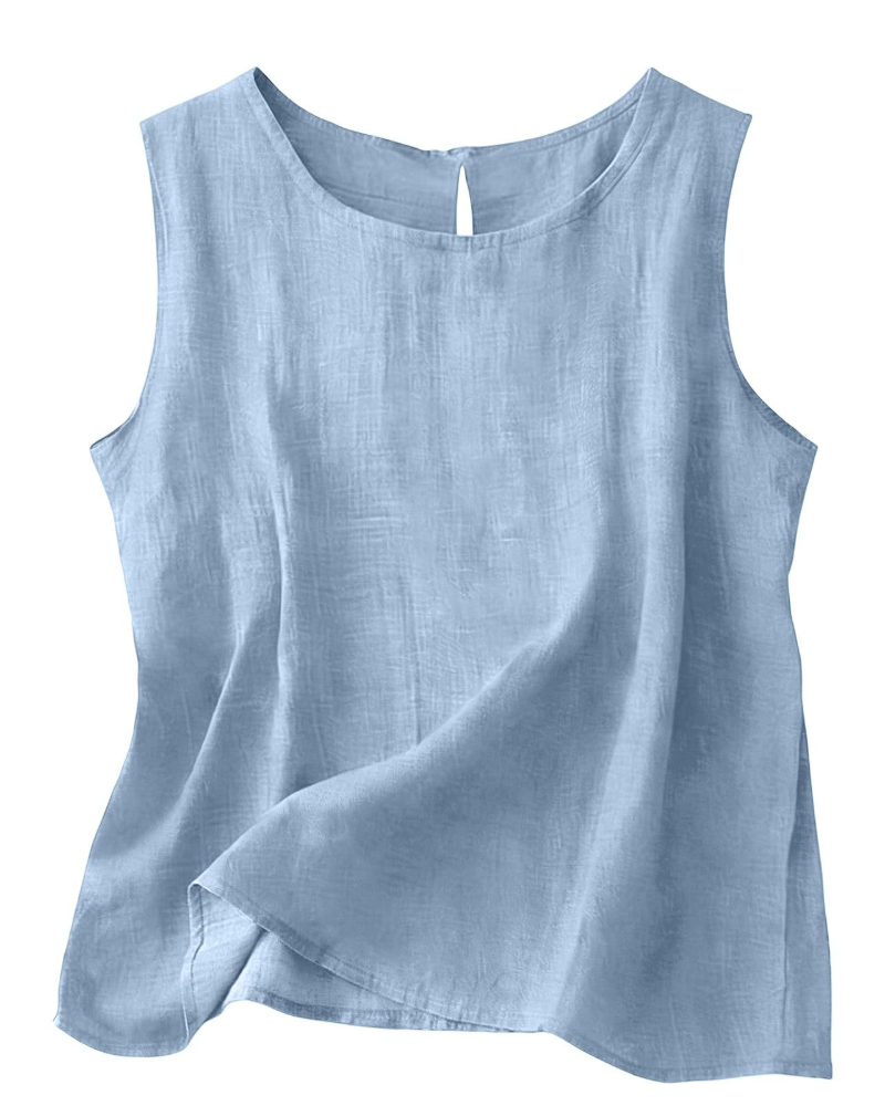 Claire Women's Cotton Linen Tank Top – Sleeveless Round Neck Summer Blouse
