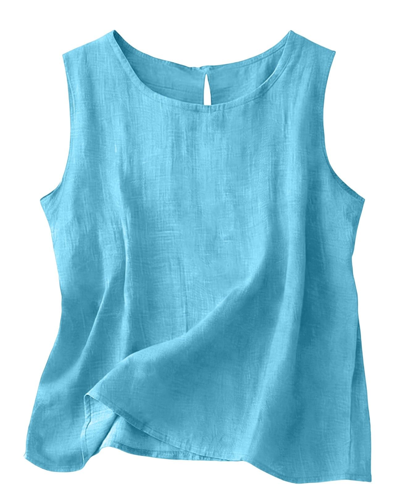 Claire Women's Cotton Linen Tank Top – Sleeveless Round Neck Summer Blouse