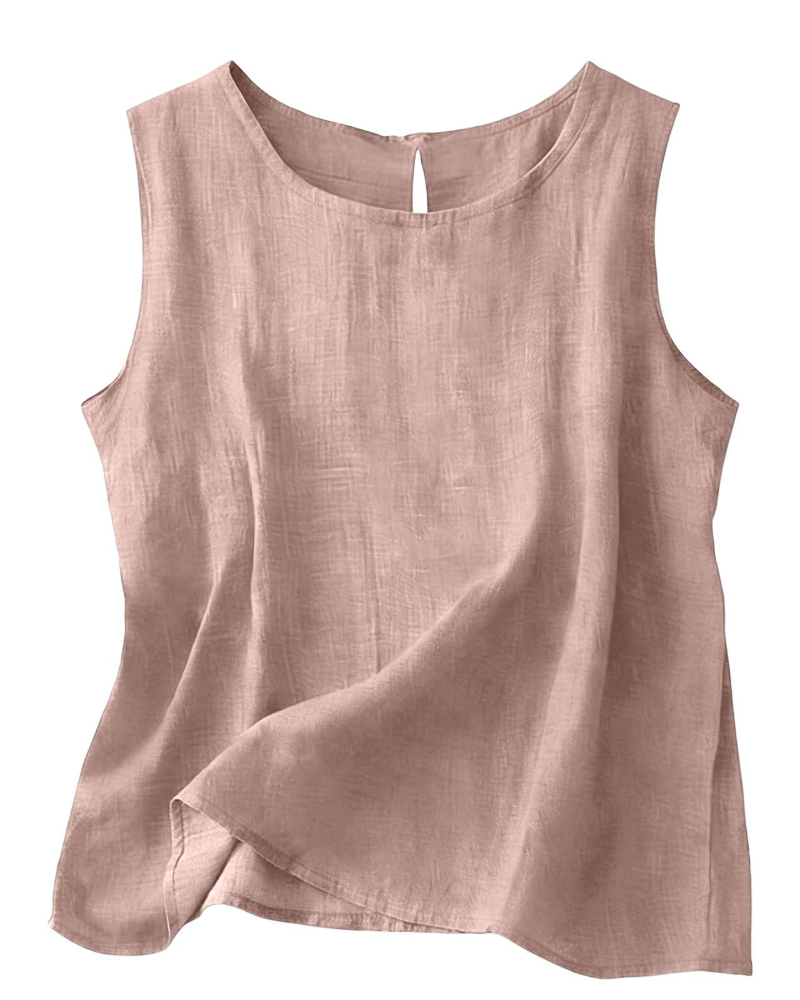 Claire Women's Cotton Linen Tank Top – Sleeveless Round Neck Summer Blouse