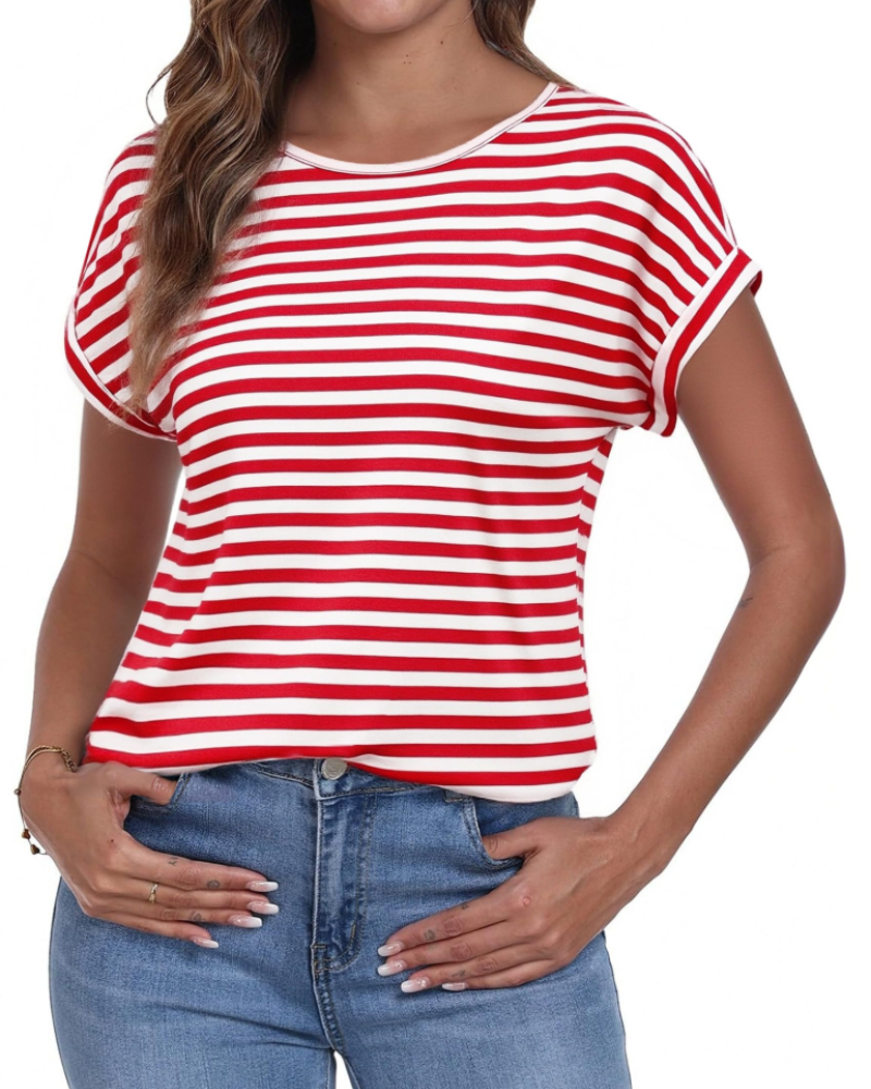 Brielle Women's Striped T-Shirt – Loose Fit Crew Neck Summer Casual Top