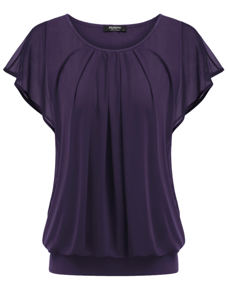 Sophia Women's Double Layer Blouse – Batwing Sleeve Mesh Tunic Top