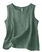 Claire Women's Cotton Linen Tank Top – Sleeveless Round Neck Summer Blouse