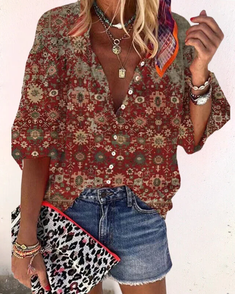 Rosalind Women's Floral Blouse – Button-Up Half Sleeve Smart Casual Shirt