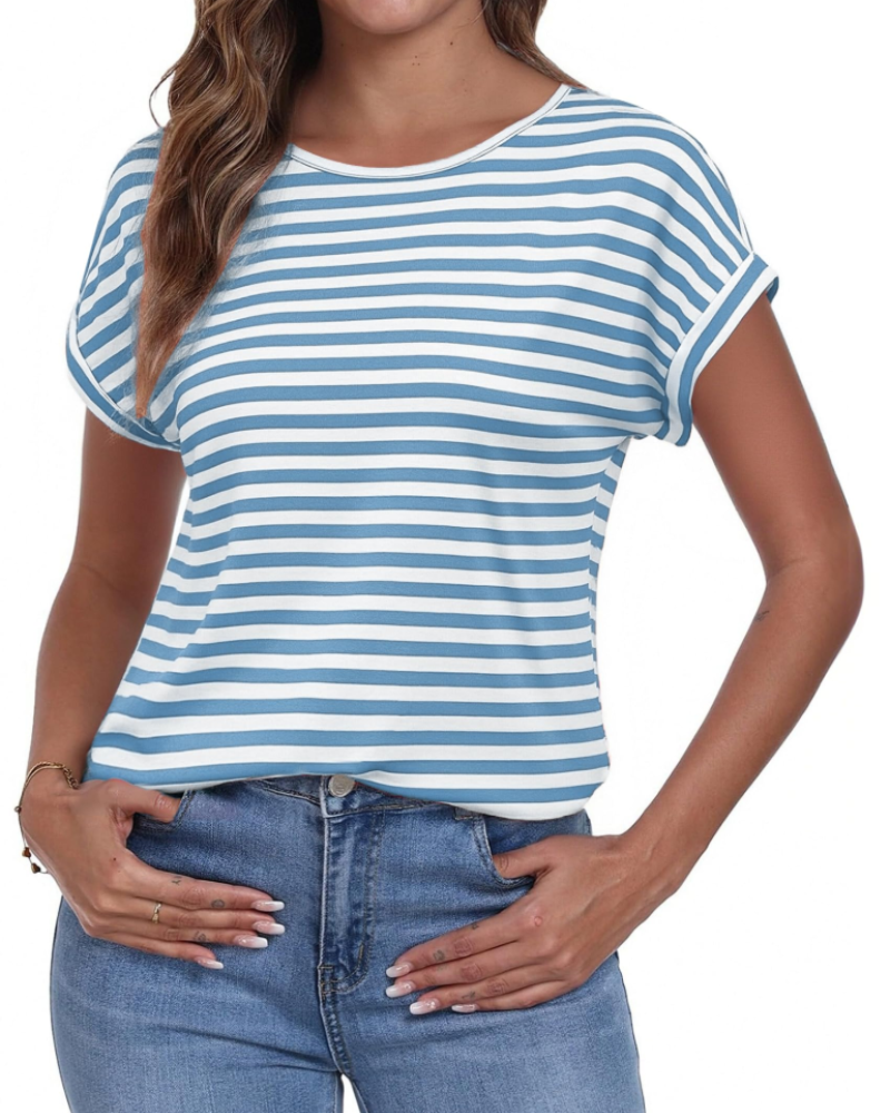 Brielle Women's Striped T-Shirt – Loose Fit Crew Neck Summer Casual Top