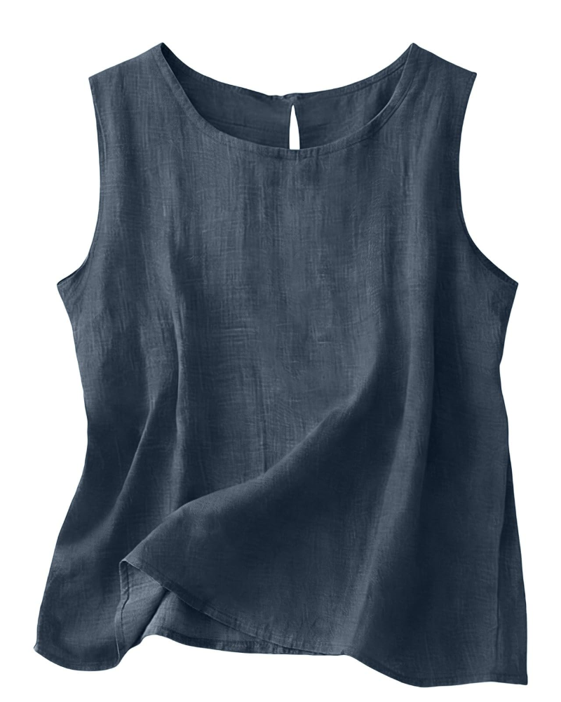Claire Women's Cotton Linen Tank Top – Sleeveless Round Neck Summer Blouse