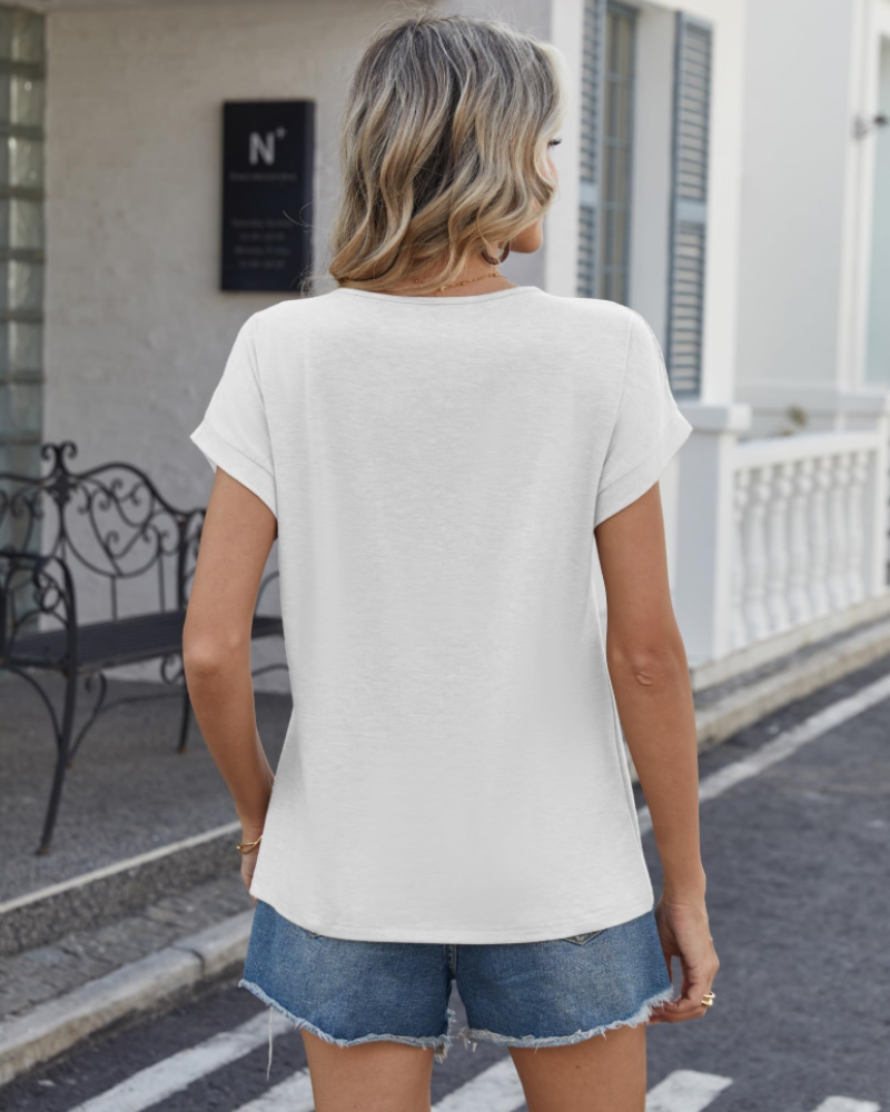 Emily Women's Lace T-Shirt – Elegant Round Neck Short Sleeve Summer Top