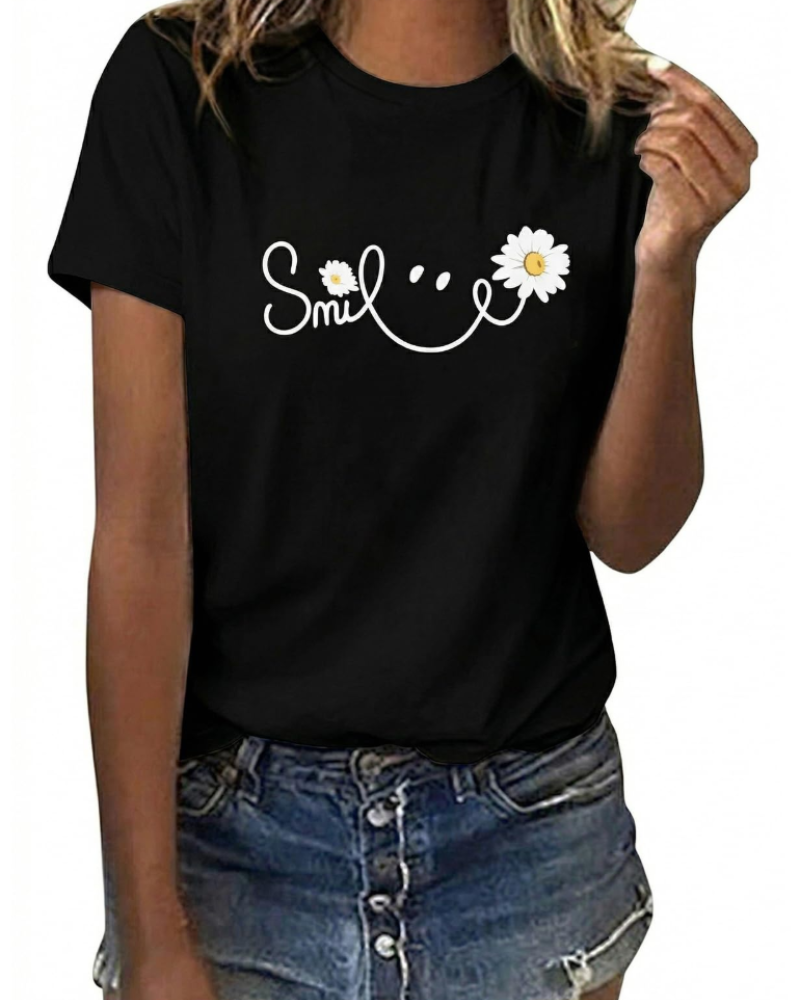 Bella Women's Cotton Graphic T-Shirt – Sunflower Daisy Print Summer Top