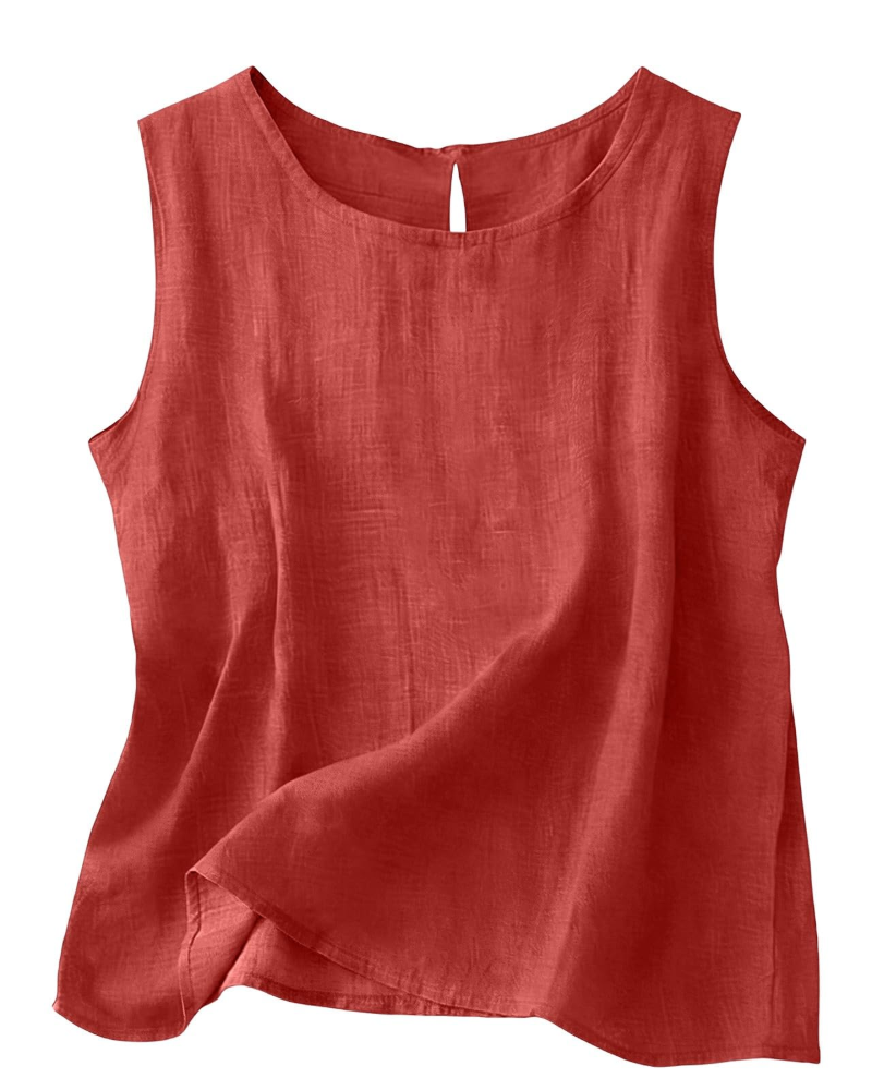 Claire Women's Cotton Linen Tank Top – Sleeveless Round Neck Summer Blouse