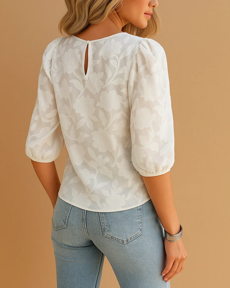 Genevieve Women's Floral Blouse – 3/4 Sleeve Round Neck Elegant Casual Top