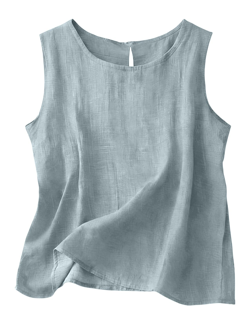 Claire Women's Cotton Linen Tank Top – Sleeveless Round Neck Summer Blouse