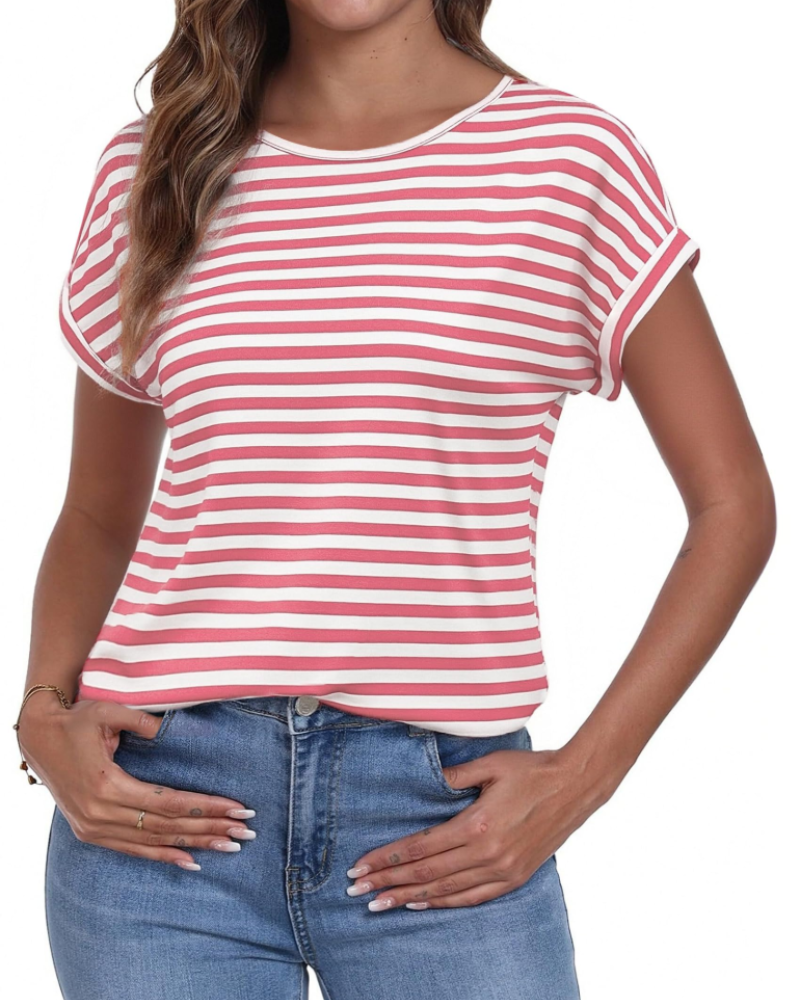 Brielle Women's Striped T-Shirt – Loose Fit Crew Neck Summer Casual Top