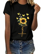Bella Women's Cotton Graphic T-Shirt – Sunflower Daisy Print Summer Top