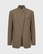 Amara Women’s Plaid Blazer – Oversized Jacket with Stand Collar & Asymmetric Closure