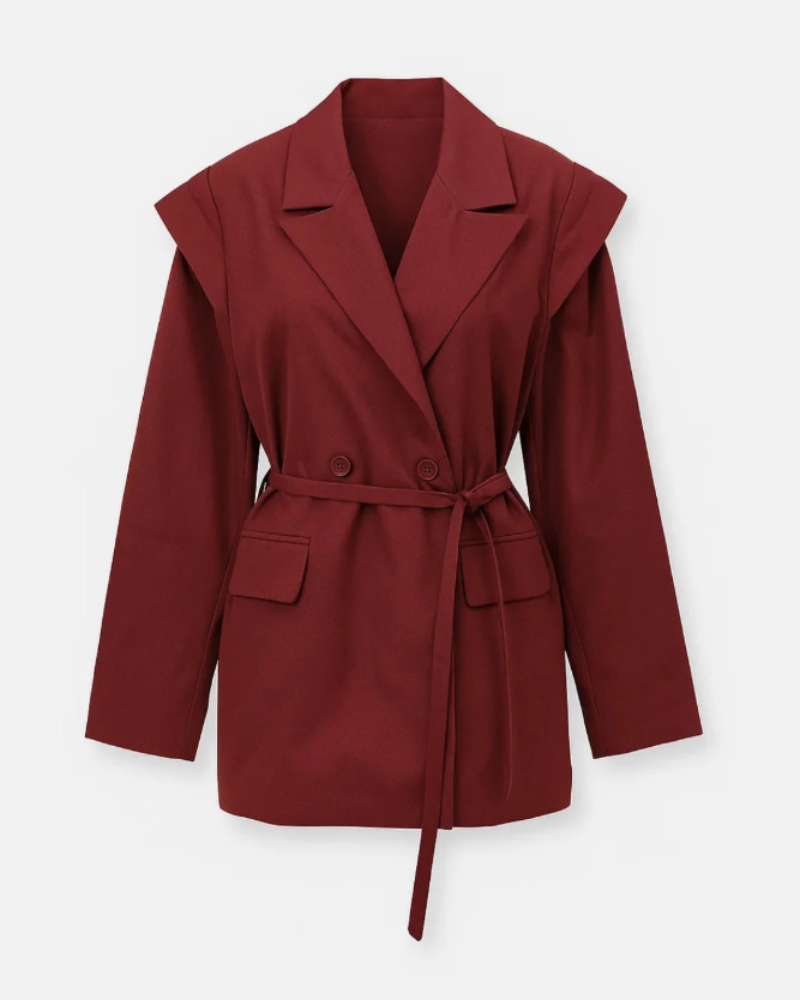 Scarlett Women’s Belted Blazer – Tailored Lapel Jacket with Structured Shoulders