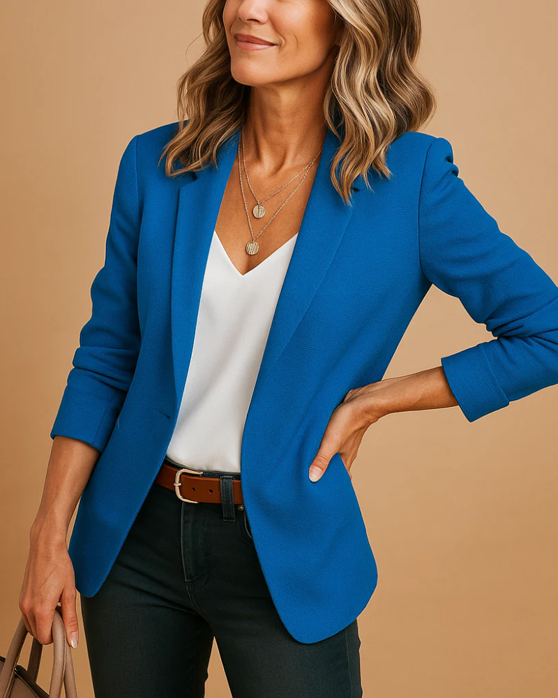 Natalia Women’s Tailored Blazer – Classic Lapel Jacket with Button Closure