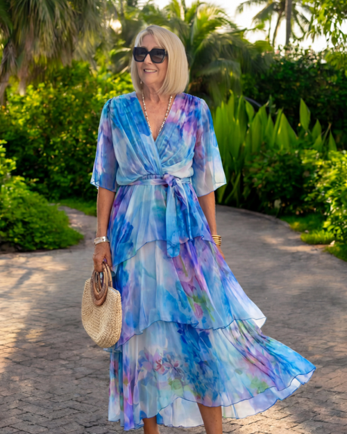 Annalise Women’s Chiffon Dress – Flowy Wrap Style Elegant Spring Summer Dress