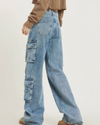 Lena Women’s Cargo Jeans – Retro Baggy Wide Leg Jeans with Utility Pockets