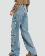 Lena Women’s Cargo Jeans – Retro Baggy Wide Leg Jeans with Utility Pockets