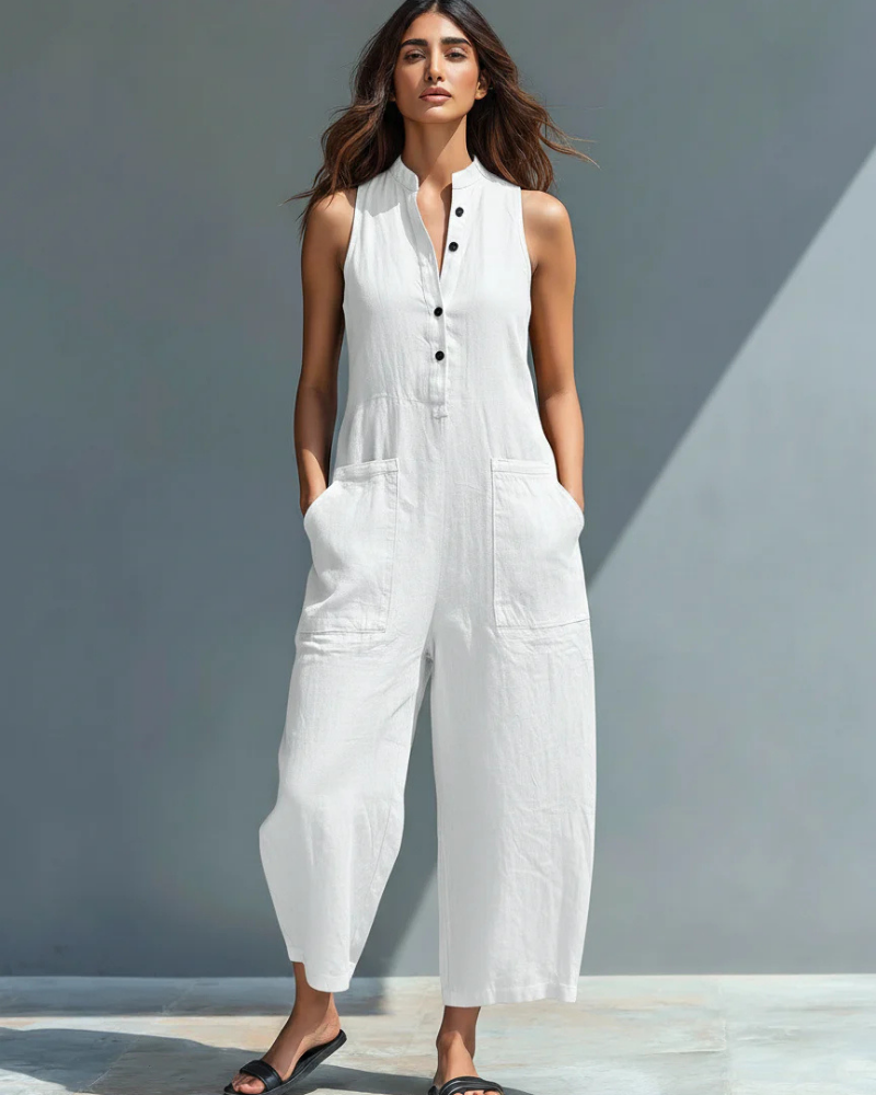 Arielle Women’s Jumpsuit – Sleeveless V-Neck Wide Leg Jumpsuit
