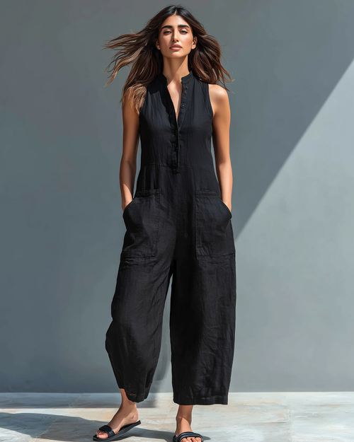 Arielle Women’s Jumpsuit – Sleeveless V-Neck Wide Leg Jumpsuit