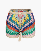 Jasmine Women’s Crochet Set – Lace-Up Bustier & Colorful Boho Shorts