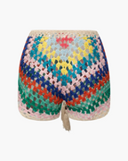 Jasmine Women’s Crochet Set – Lace-Up Bustier & Colorful Boho Shorts