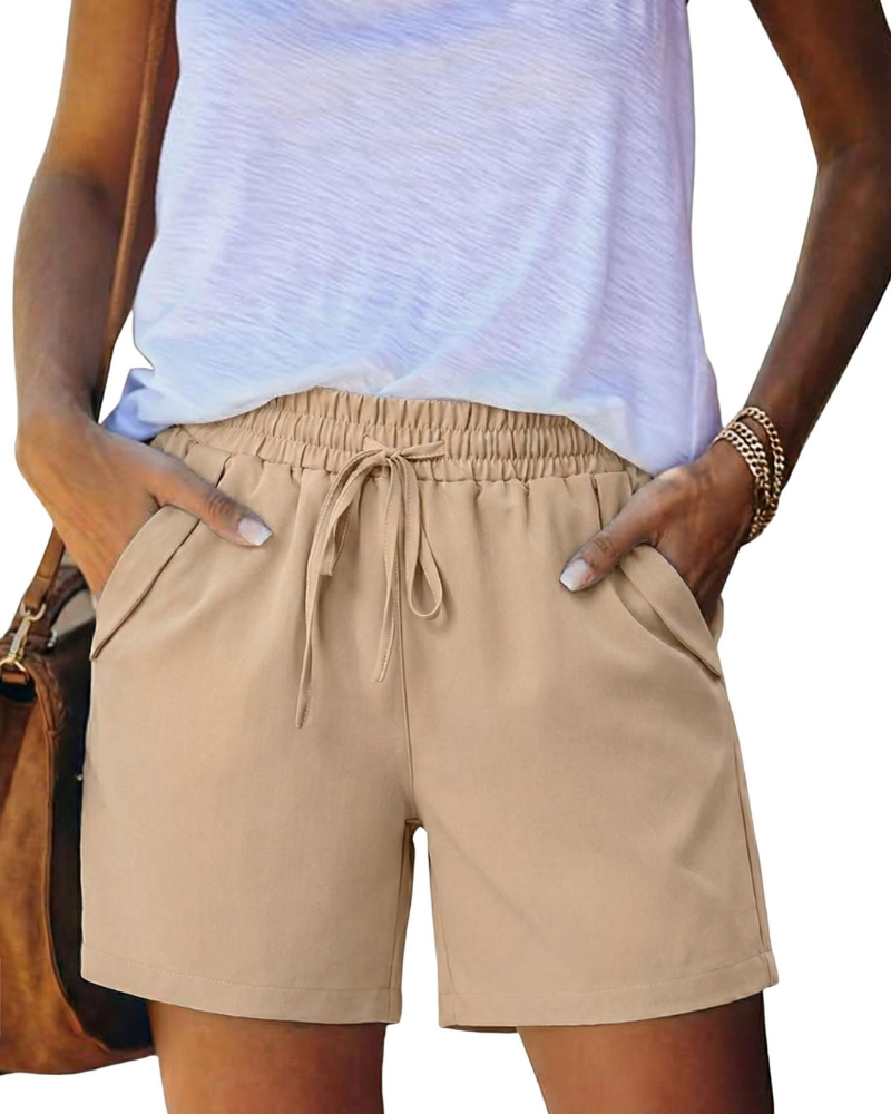 Nora Women’s Casual Shorts – Elastic Waist Drawstring Summer Shorts with Pockets