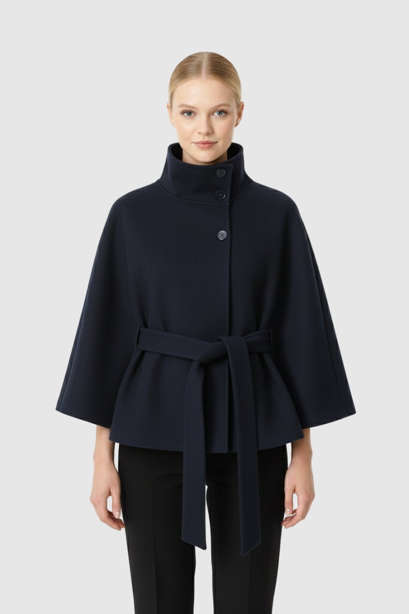 Ivanna Women’s Wool Blend Coat – Elegant Long Winter Coat with Belt & High Collar