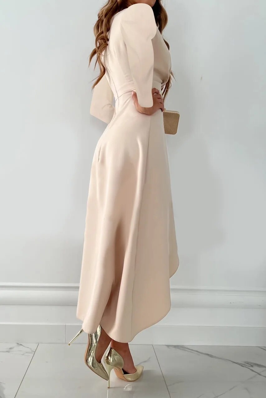 Tessa Women’s V-Neck Dress – Elegant Long Sleeve Slim Fit Midi Dress