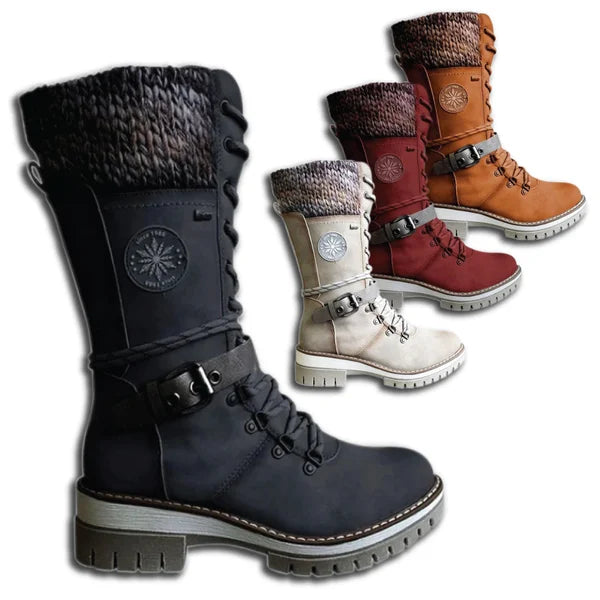 Kylee Women’s Knee-High Winter Boots – Warm Lined Zip Boots with Adjustable Laces