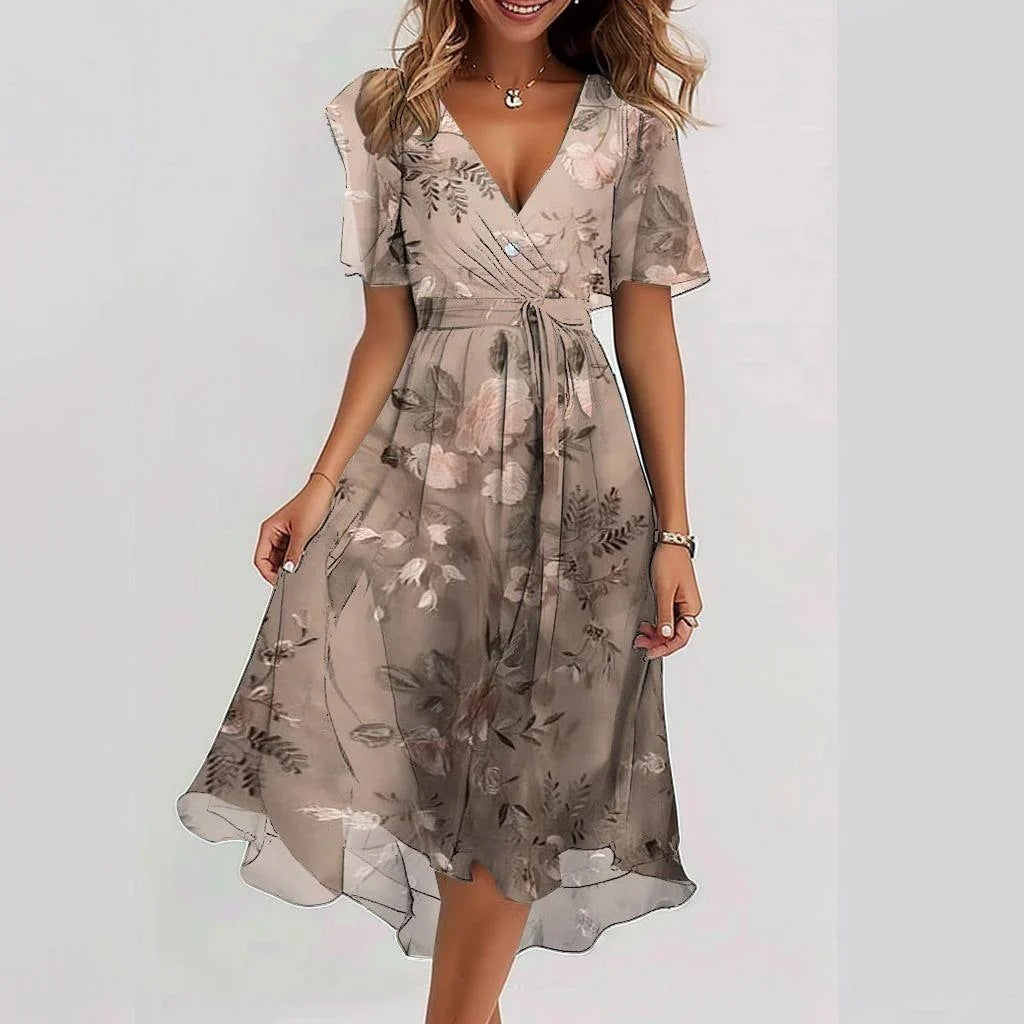 Clara Women’s Short Sleeve Dress – Elegant Casual Midi Dress with Flattering Fit