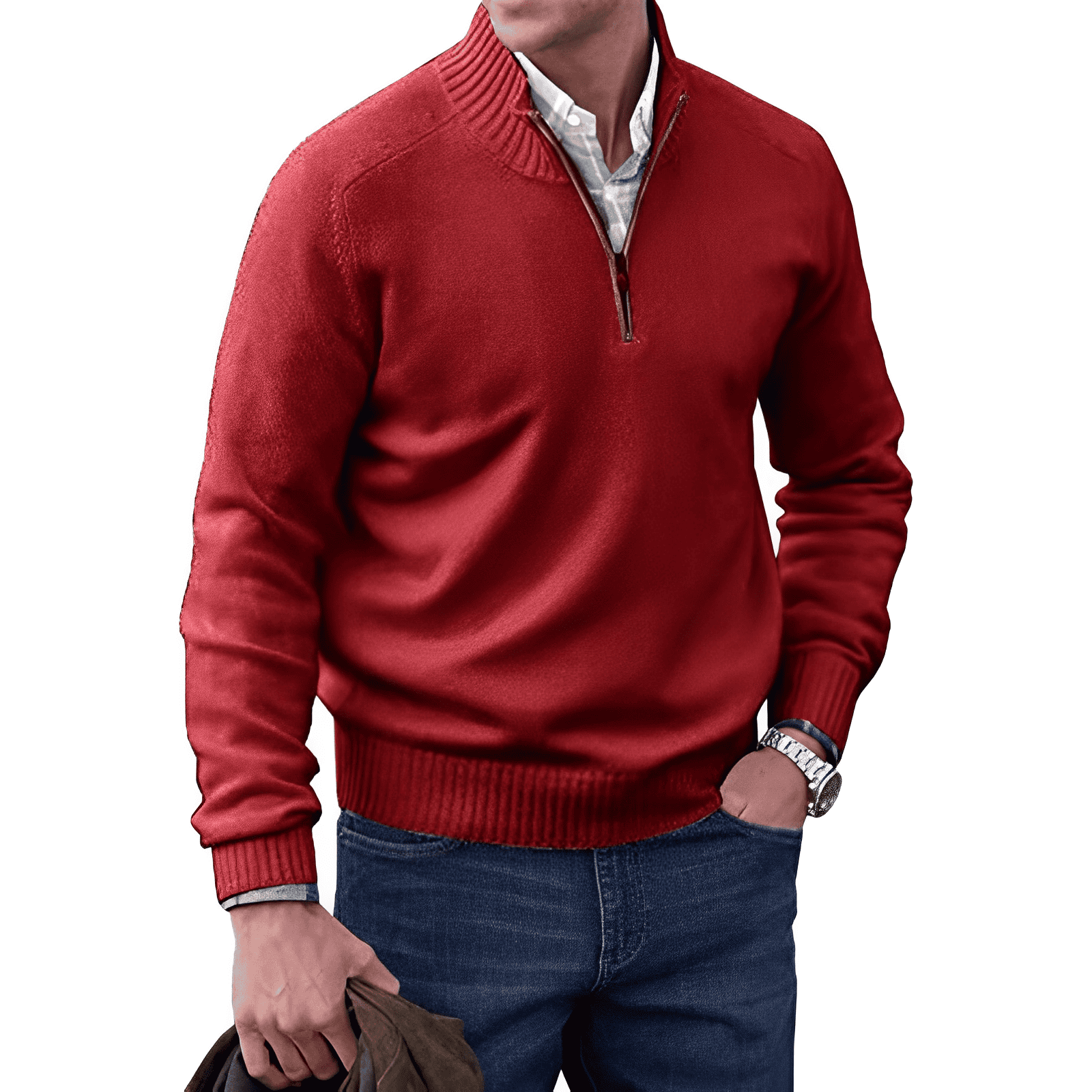 Adrian Men’s Half-Zip Sweater – Breathable Cashmere-Style Knit with Stand Collar