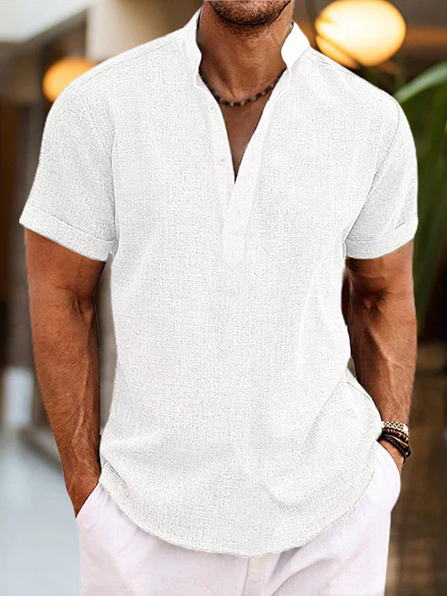 Silas Men’s Linen Henley Shirt – Breathable Short Sleeve Summer Casual Top