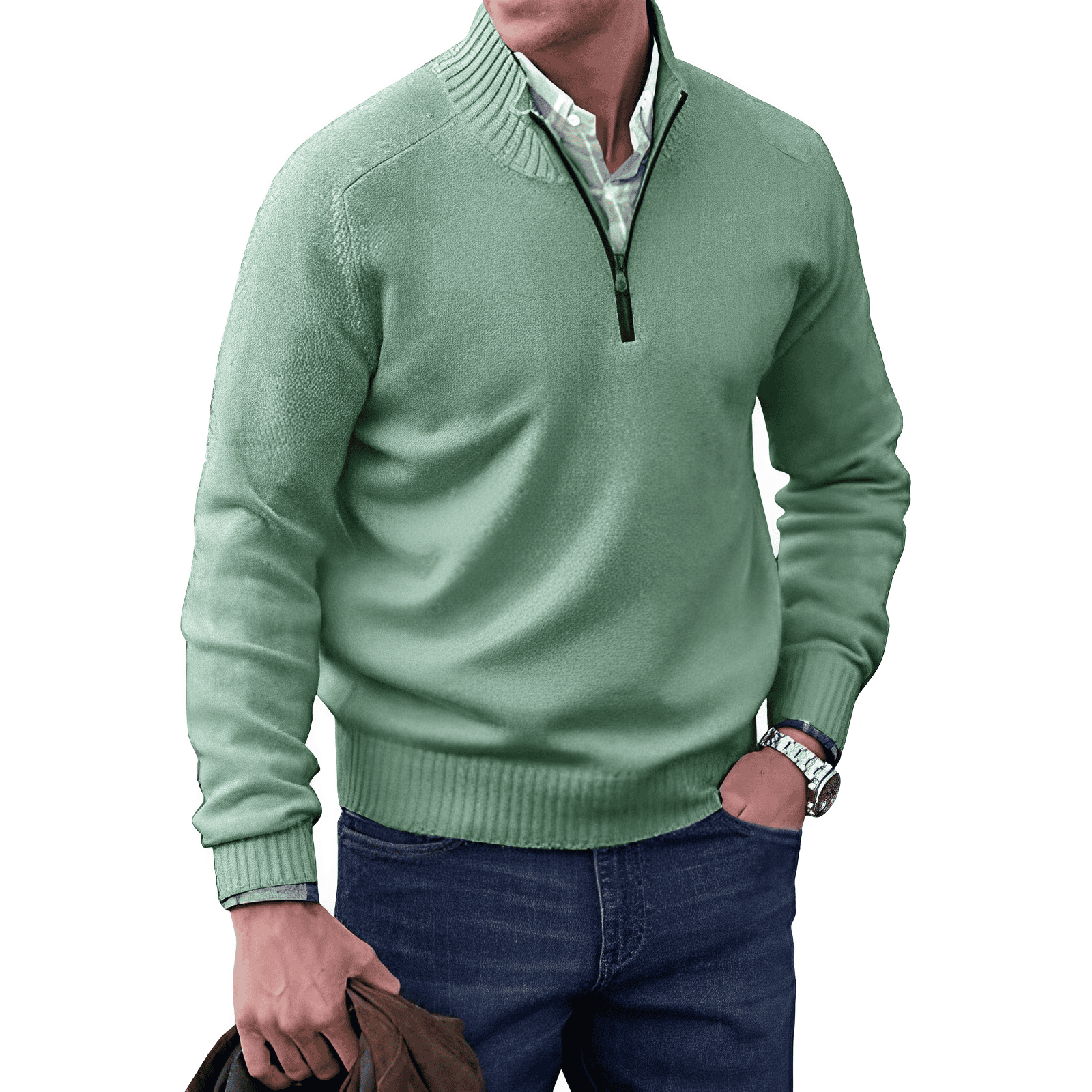Adrian Men’s Half-Zip Sweater – Breathable Cashmere-Style Knit with Stand Collar