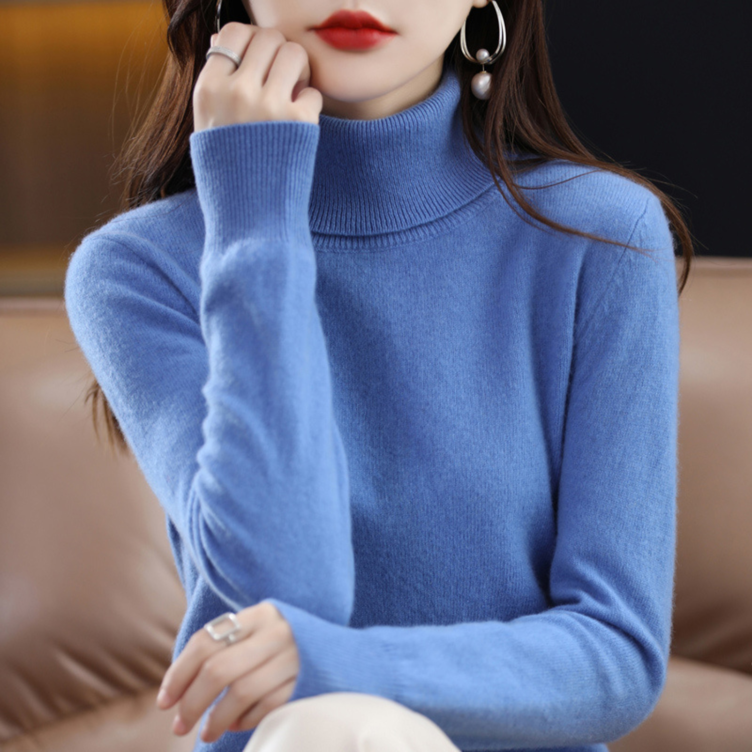 Emmie Women’s Cashmere Turtleneck Jumper – Soft Warm Elegant Knit Sweater