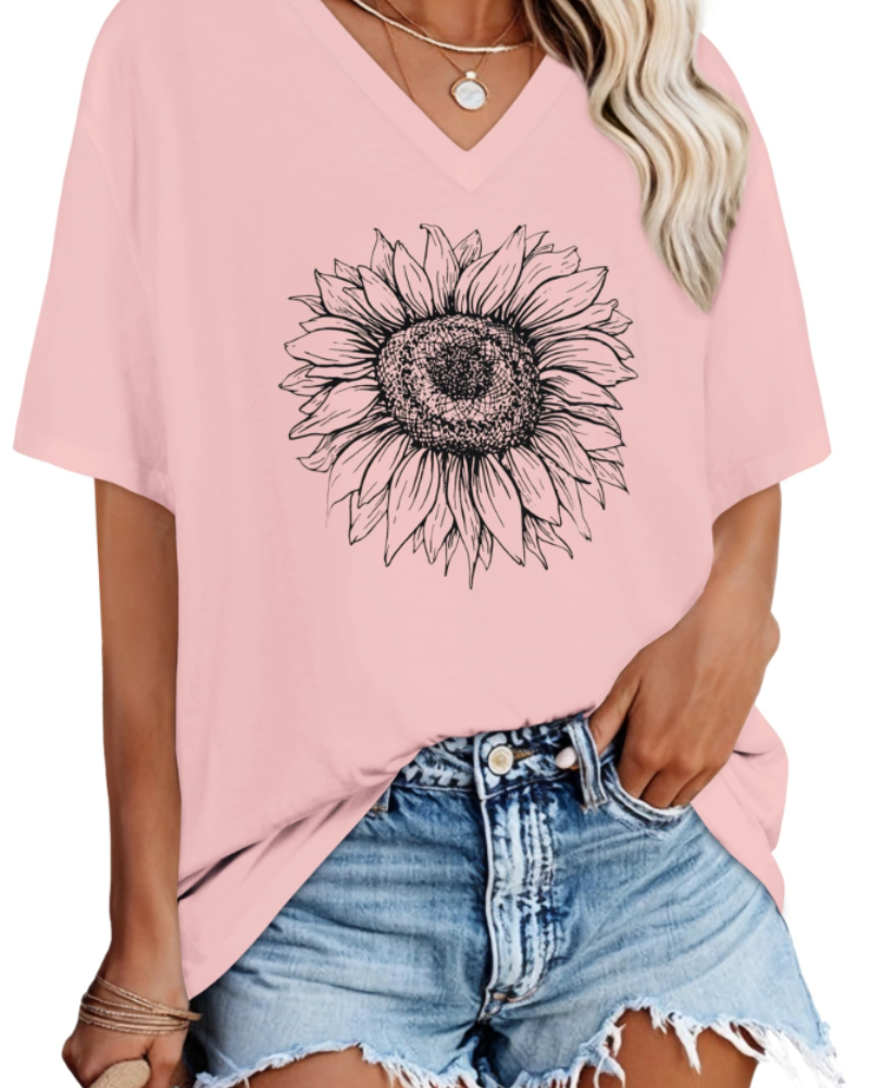 Ariana Women’s V-Neck T-Shirt – Loose Fit Short Sleeve Summer Top