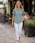 Hannah Women’s Waffle Knit Top – Short Sleeve Round Neck Color Block Shirt
