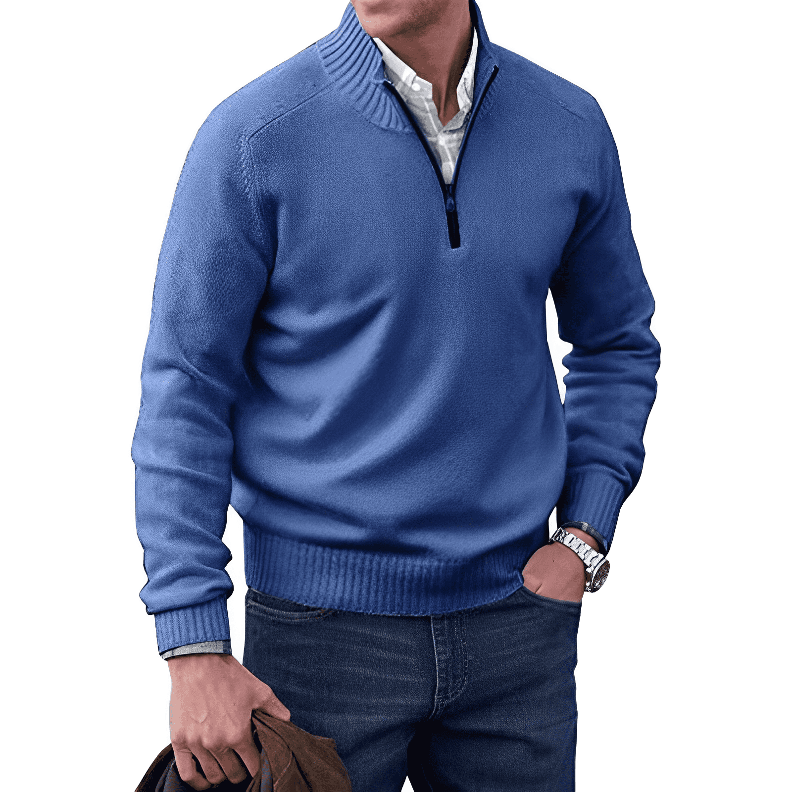 Adrian Men’s Half-Zip Sweater – Breathable Cashmere-Style Knit with Stand Collar