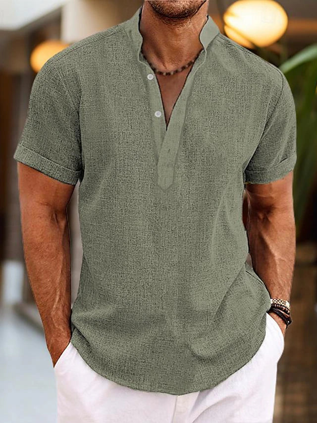 Silas Men’s Linen Henley Shirt – Breathable Short Sleeve Summer Casual Top