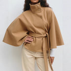 Charlotte Women’s Cape Coat – Elegant Belted Winter Coat with High Collar