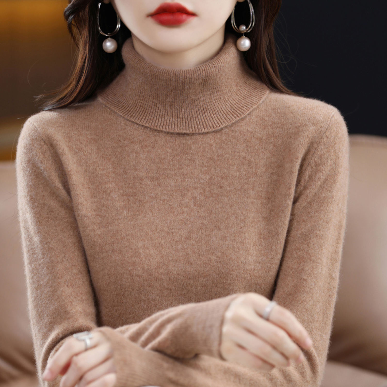 Emmie Women’s Cashmere Turtleneck Jumper – Soft Warm Elegant Knit Sweater