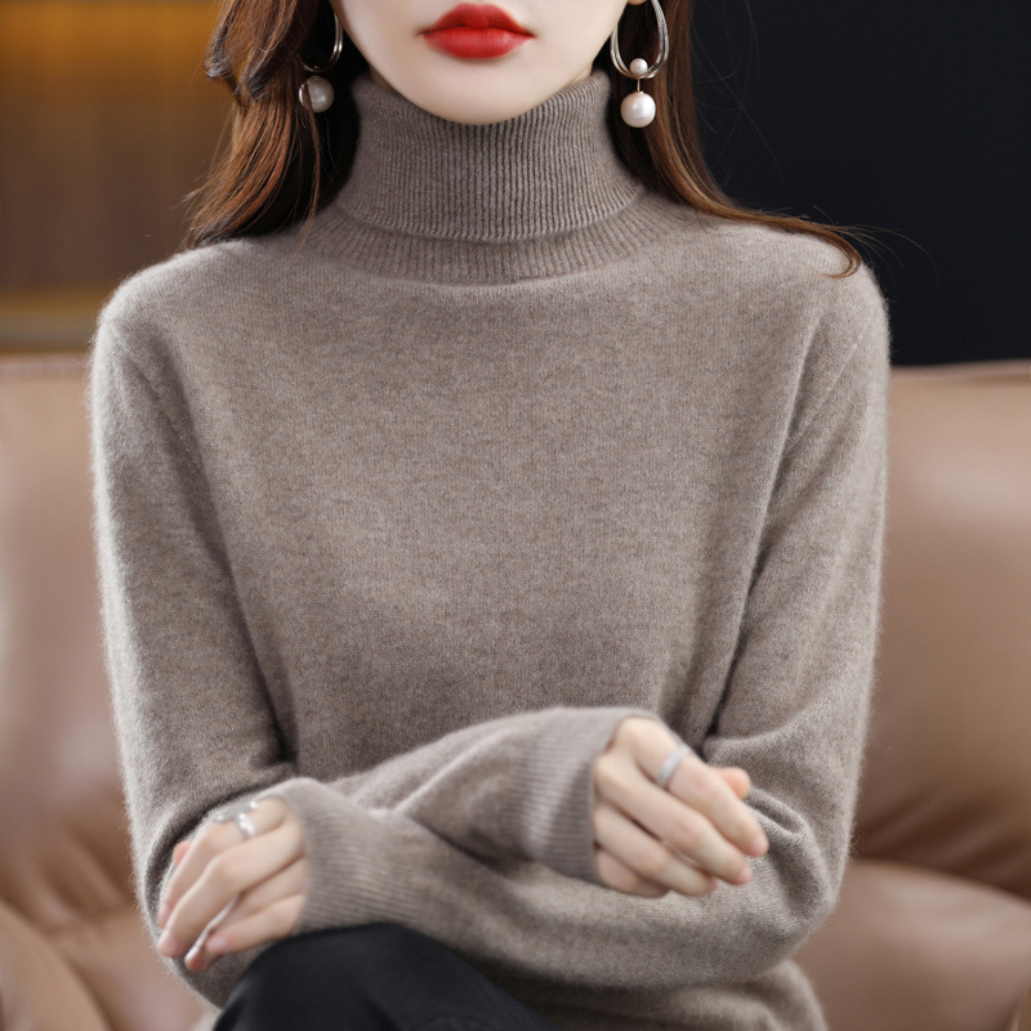Emmie Women’s Cashmere Turtleneck Jumper – Soft Warm Elegant Knit Sweater