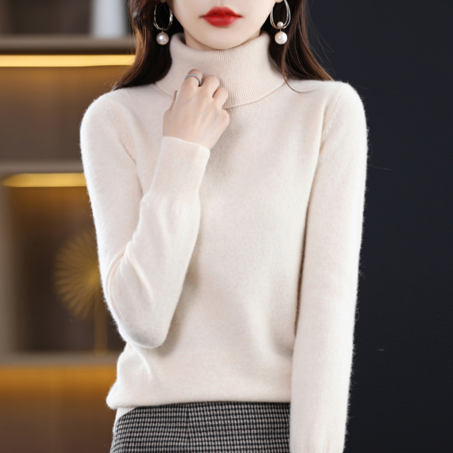Emmie Women’s Cashmere Turtleneck Jumper – Soft Warm Elegant Knit Sweater