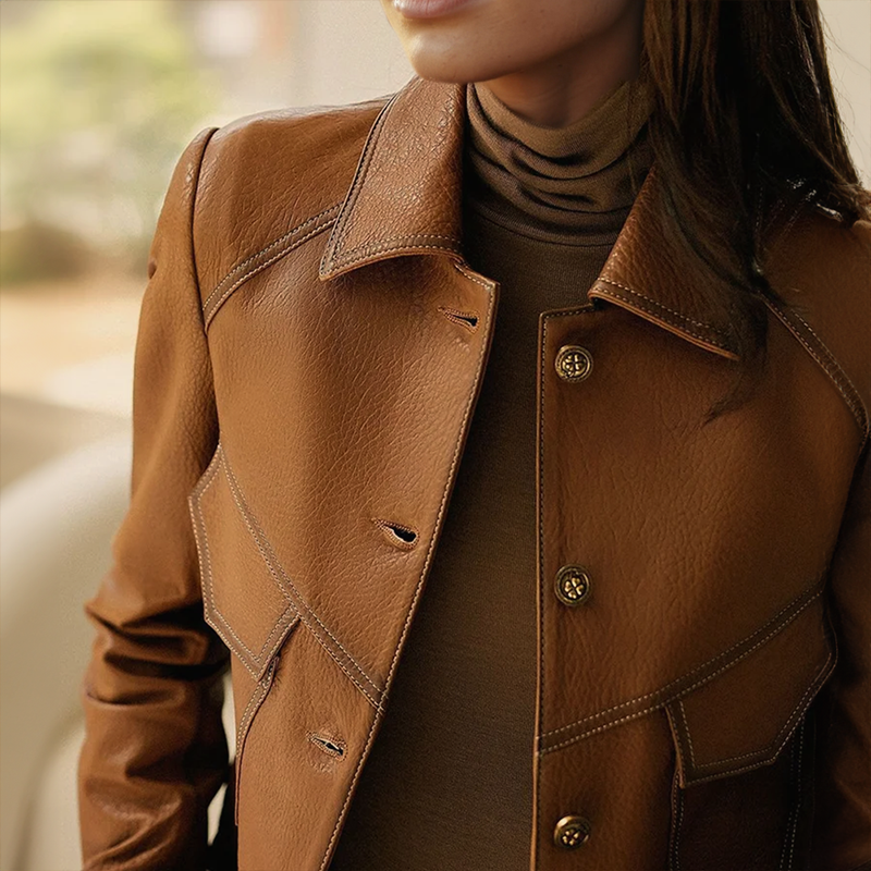 Anita Women’s Leather Jacket – Elegant Button-Up Jacket with Soft Comfort Fit
